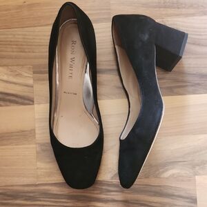 Ron White Black Suede Block Heel Pumps